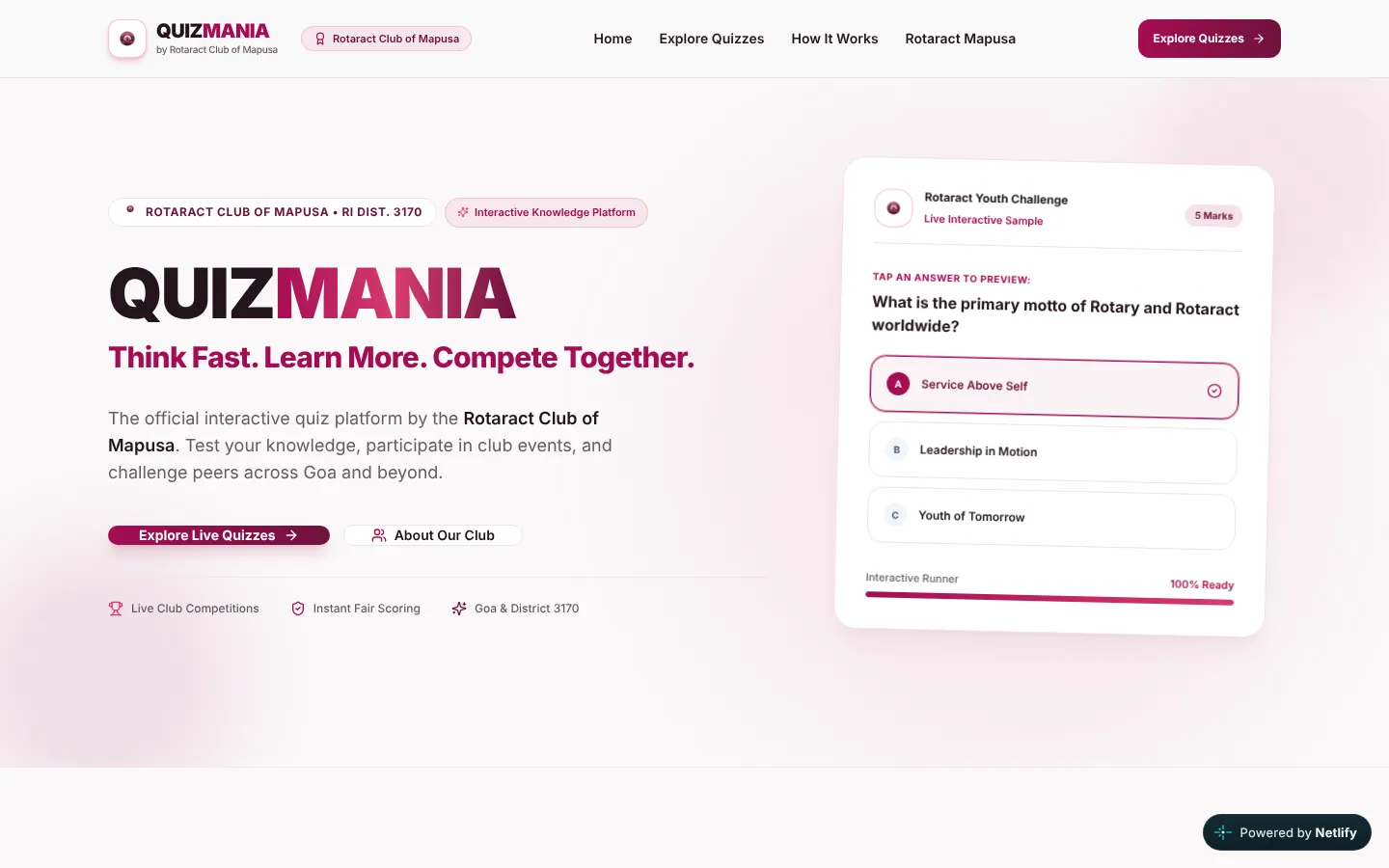 QuizMania home page